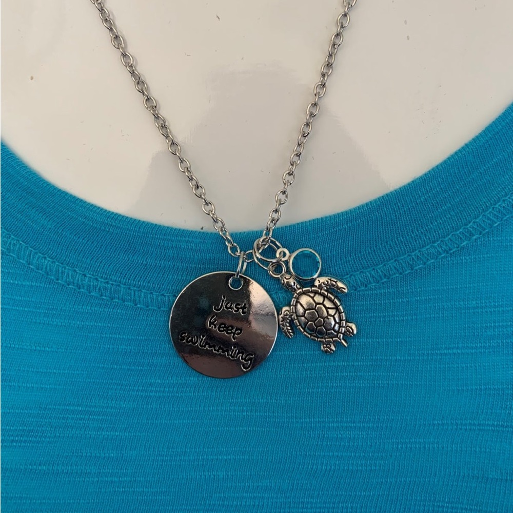Just Keep Swimming Turtle Necklace - Picture 3 of 6